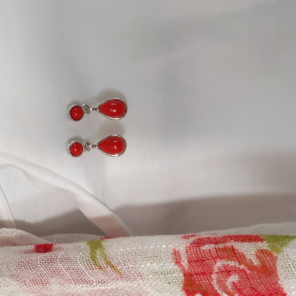 Red & Stainless Steel Post Earrings